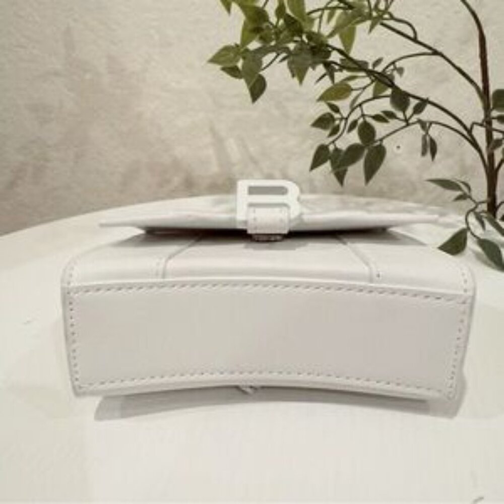 NWT Balenciaga Mini Hourglass All White Leather Top Handle Bag / Crossbody - Picture 8 of 8